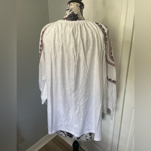 RUBY Rd Woman Smocked Flowy Top Size 1X Red White Blue 3/4 Sleeves-embroidered! - Picture 5 of 14